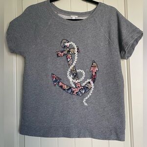 J. CREW Floral Anchor Short Sleeve Sweatshirt Size Medium